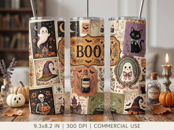 Vintage Boo Tumbler Wrap PNG