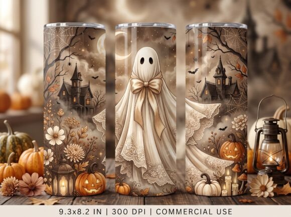 Vintage Ghost Tumbler Wrap PNG