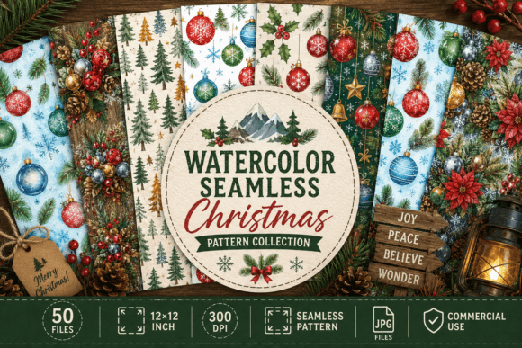 Watercolor Seamless Christmas Pattern Collection