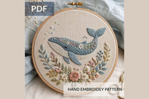 Whale Hand Embroidery Pattern PDF