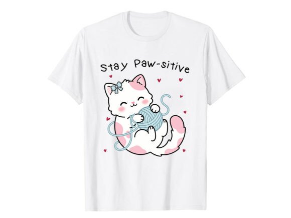Adorable Stay Pawsitive Mood Cat T-Shirt