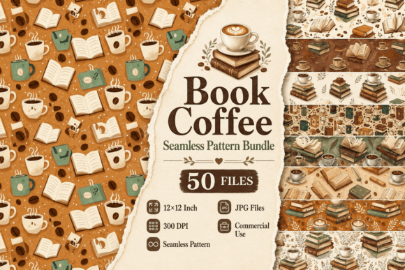 Book Coffee Seamless Pattern Bundle