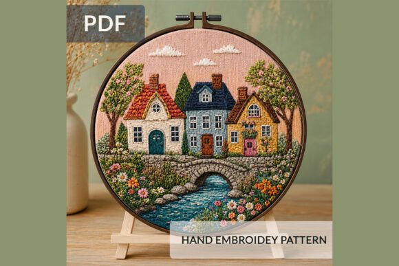 Cottage Village Hand Embroidery Pattern