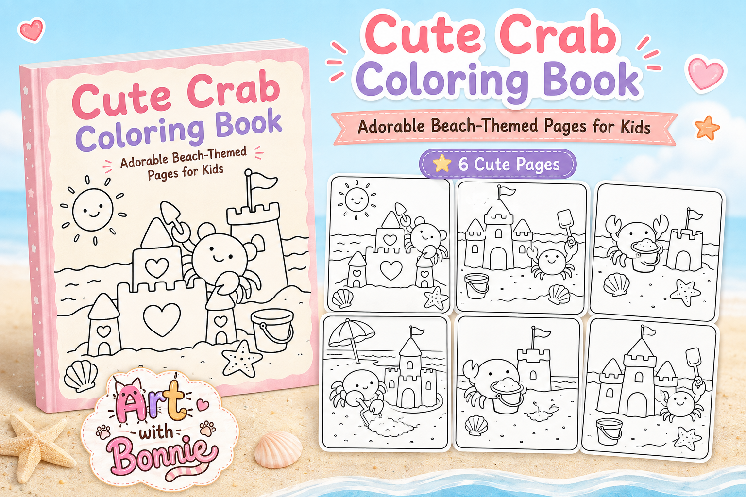 Cute Crab Beach Coloring Pages for Kids