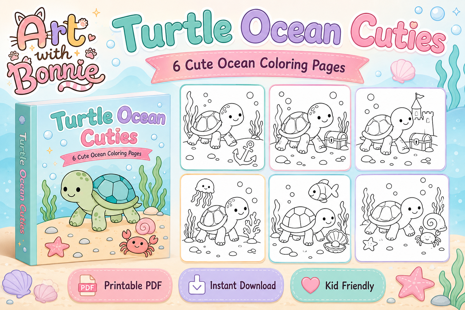 Cute Sea Turtle Coloring Pages for Kids