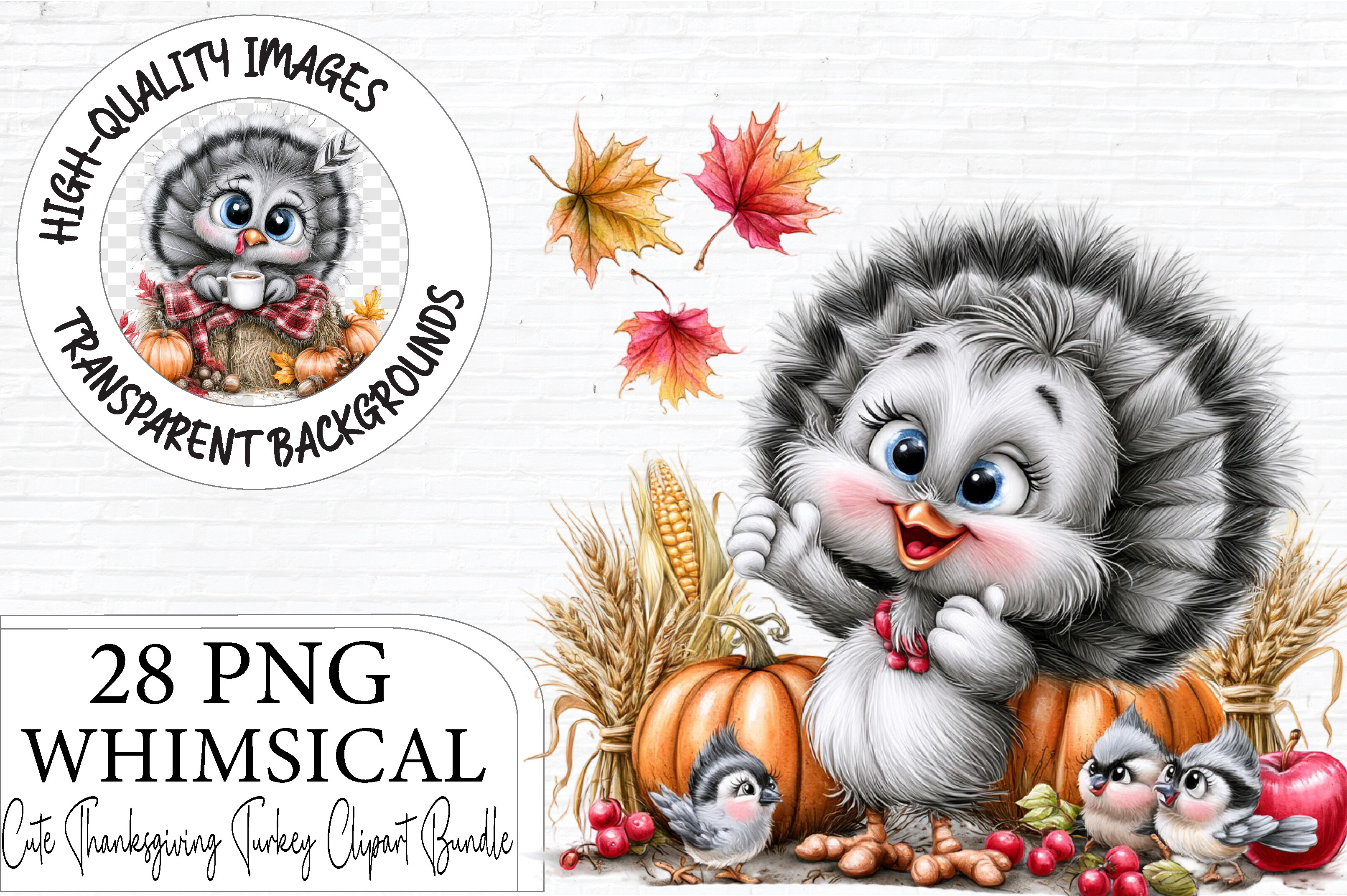 Cute Thanksgiving Turkey Clipart Bundle Graphic by Artoya · Creative ...
