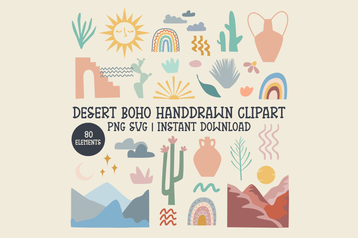 Desert Boho Handdrawn Clipart Bundle