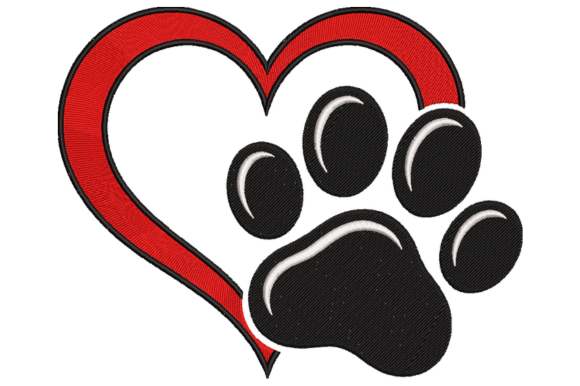 Dog Paw Heart Embroidery Design