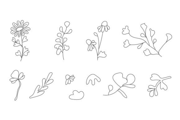 Doodle Floral Line Art Set with Simple