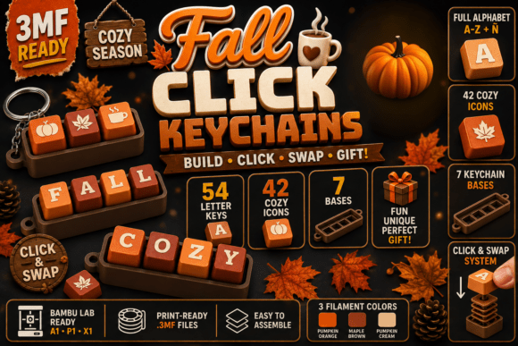Fall Click Keychains | 3D Print 3MF - Image 1