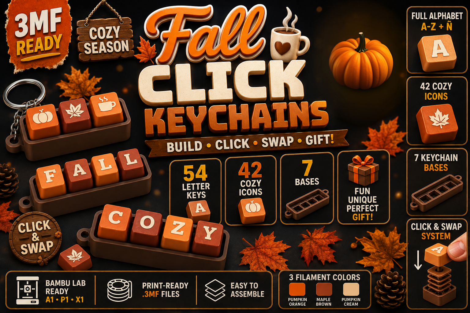 Fall Click Keychains | 3D Print 3MF - Image 8