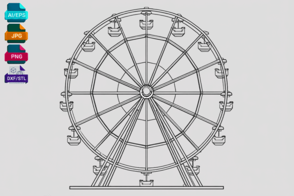 Ferris Wheel Vector Line Art Graphic
