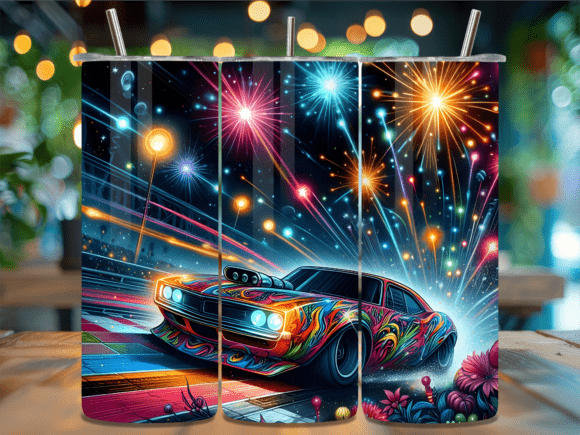 Fireworks Muscle Car Party Tumbler Wrap