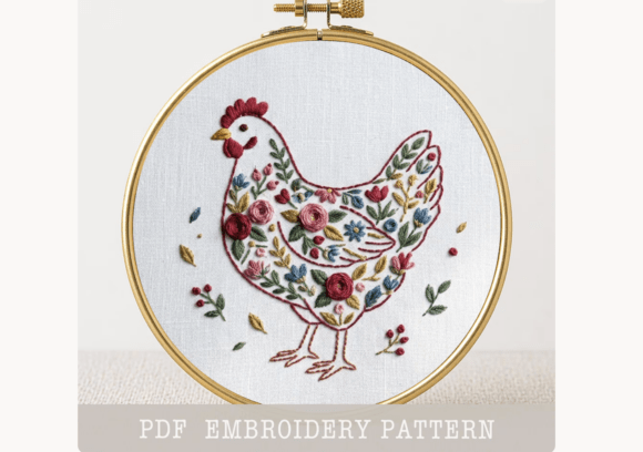 Floral Chicken Embroidery Pattern