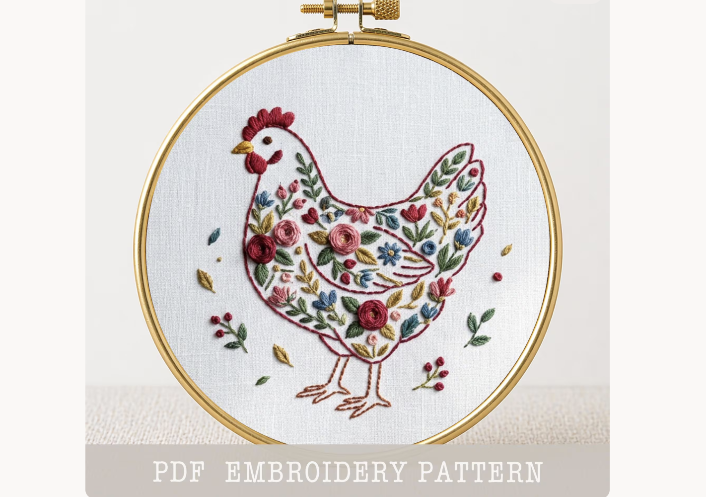 Floral Chicken Embroidery Pattern