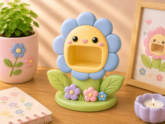 Kawaii Flower Sticky Note Holder STL | 3D Printable Desk Organizer - Image 3