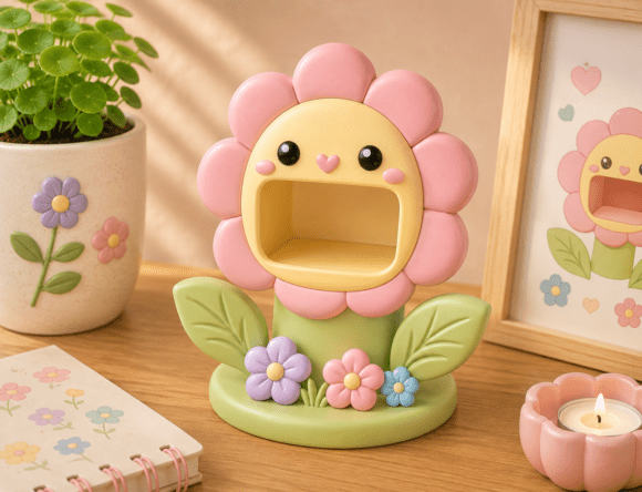 Kawaii Flower Sticky Note Holder STL | 3D Printable Desk Organizer - Image 4