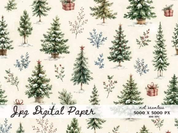 Green Christmas Tree Digital Paper, Mini