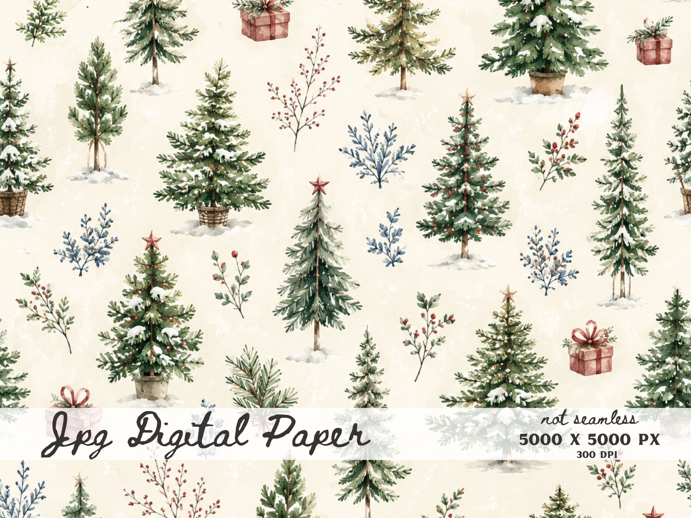 Green Christmas Tree Digital Paper, Mini
