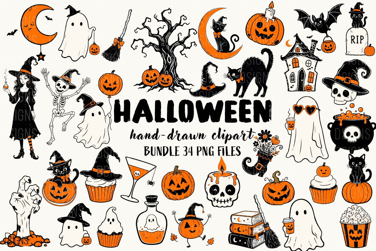Halloween Hand-Drawn Clipart Bundle PNG