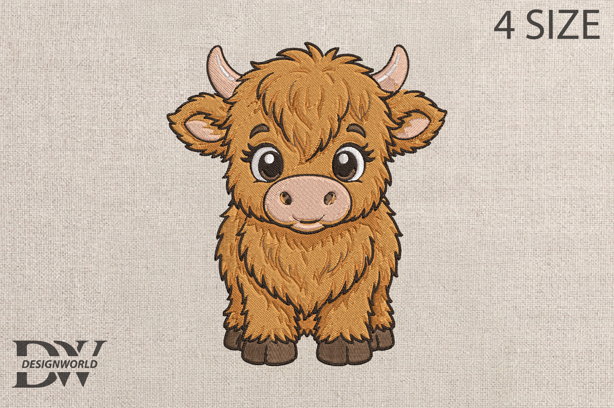 Highland Cow Embroidery Design