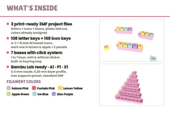Kawaii Click Keychains | 3D Print 3MF Swappable Alphabet & Icons - Image 7