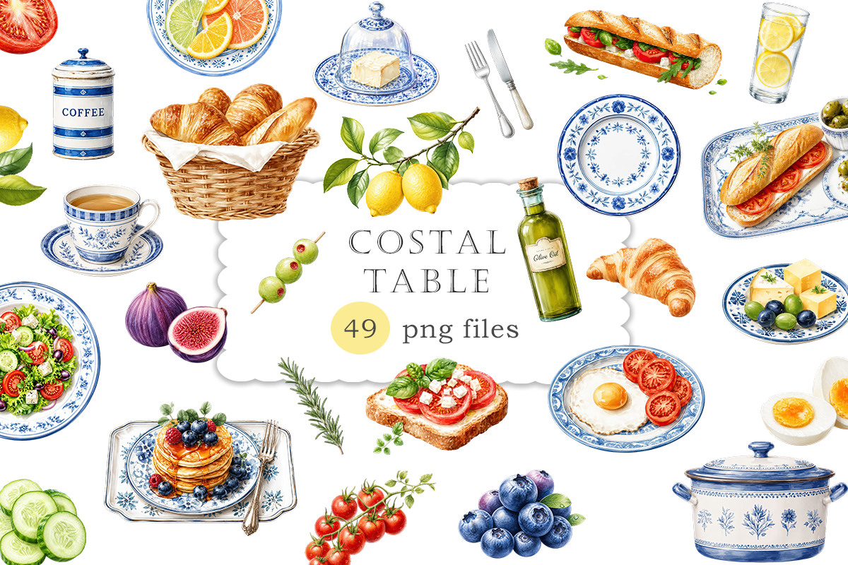 Mediterranean Food Blue White Tableware