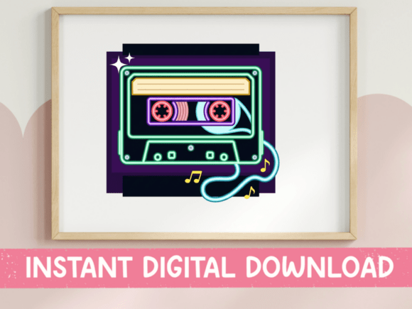 Neon Cassette Tape Music Design