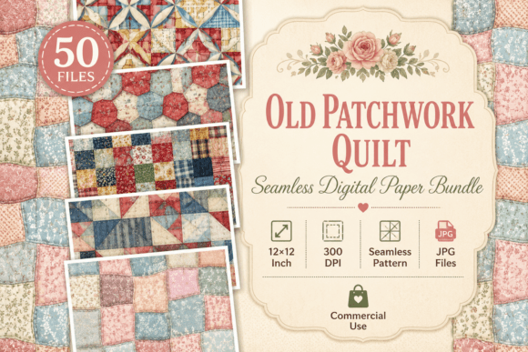 Old Patchwork Quilt Seamless Digital
