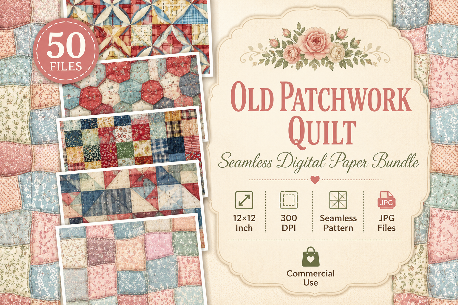 Old Patchwork Quilt Seamless Digital
