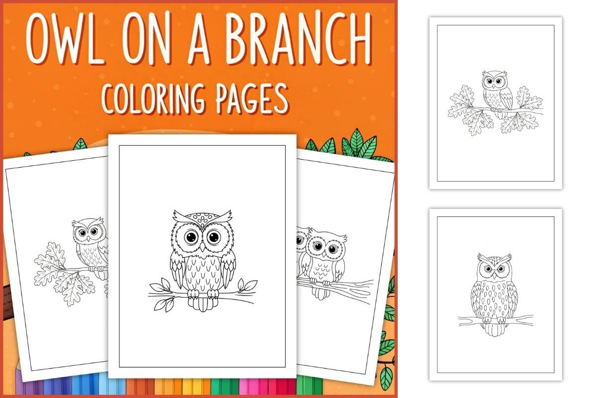 Owl on a Branch Coloring Pages for Kids