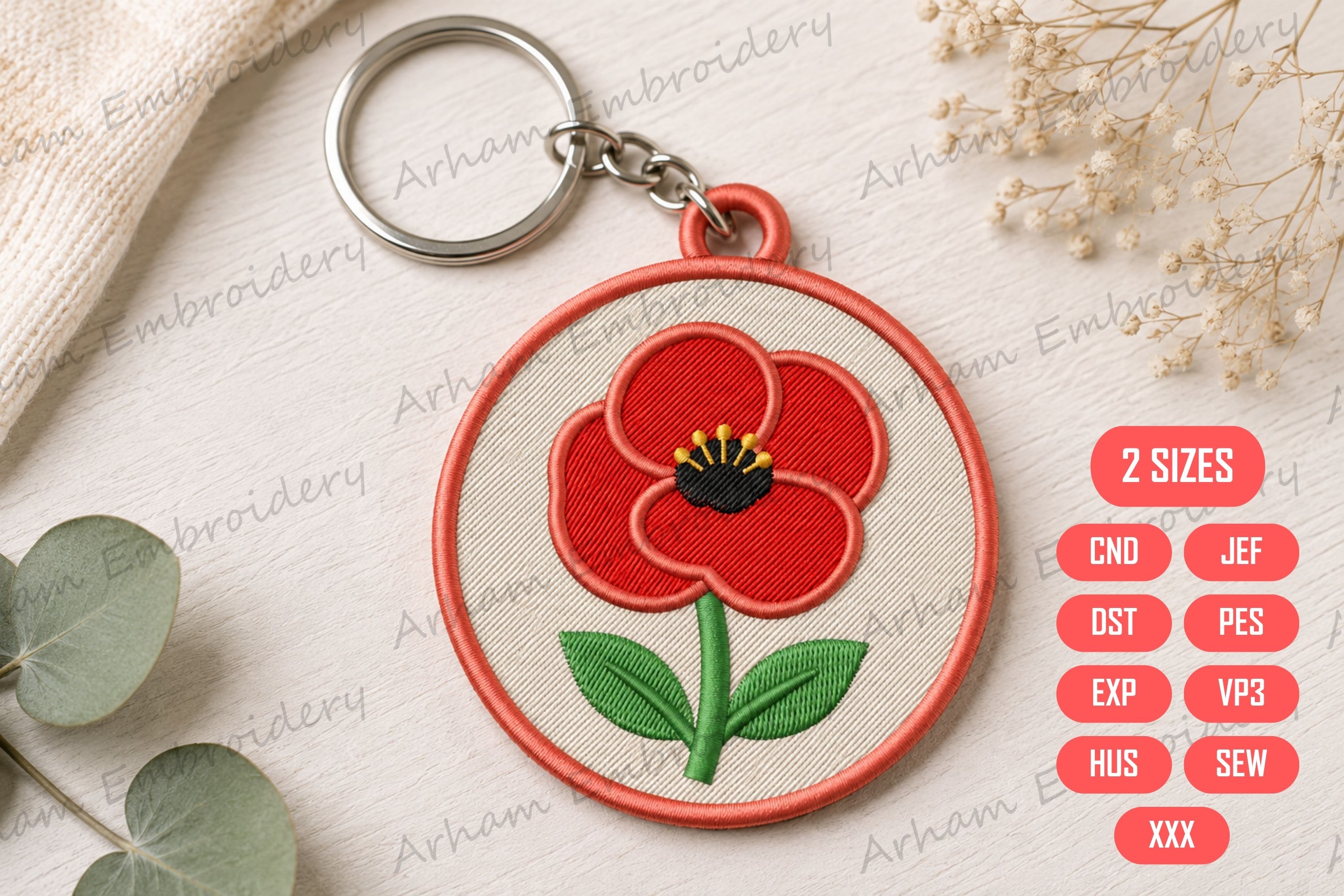 Poppy Flower Keychain