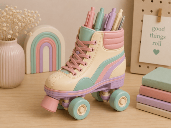Retro Roller Skate Pen Holder STL | Vintage 3D Printable Desk Organizer - Image 1