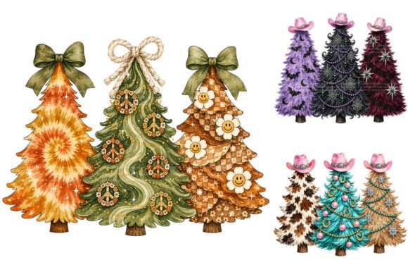 Retro Western Christmas Tree Clipart