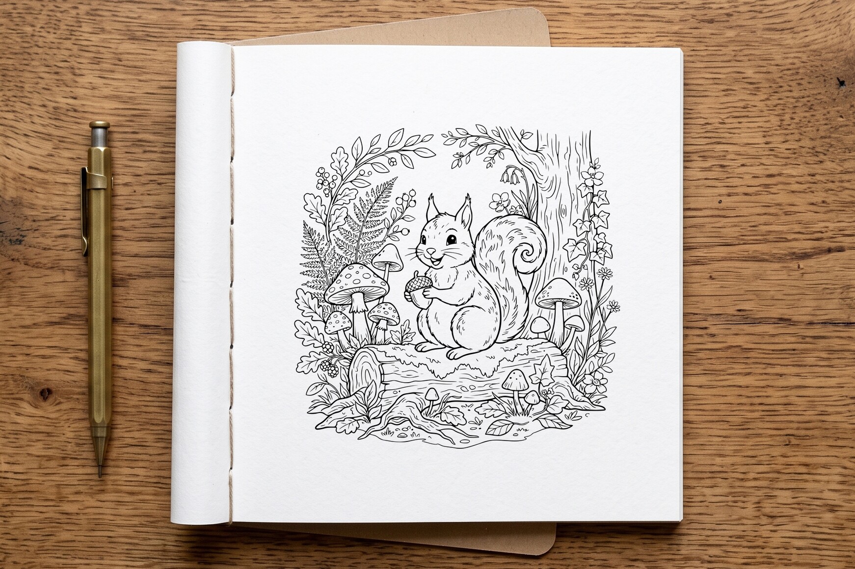 Squirrel Acorn Coloring Page