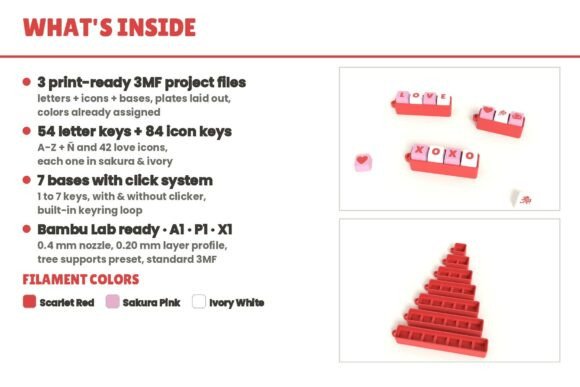 Valentine Click Keychains | Swappable 3D Print Love Note System - Image 6
