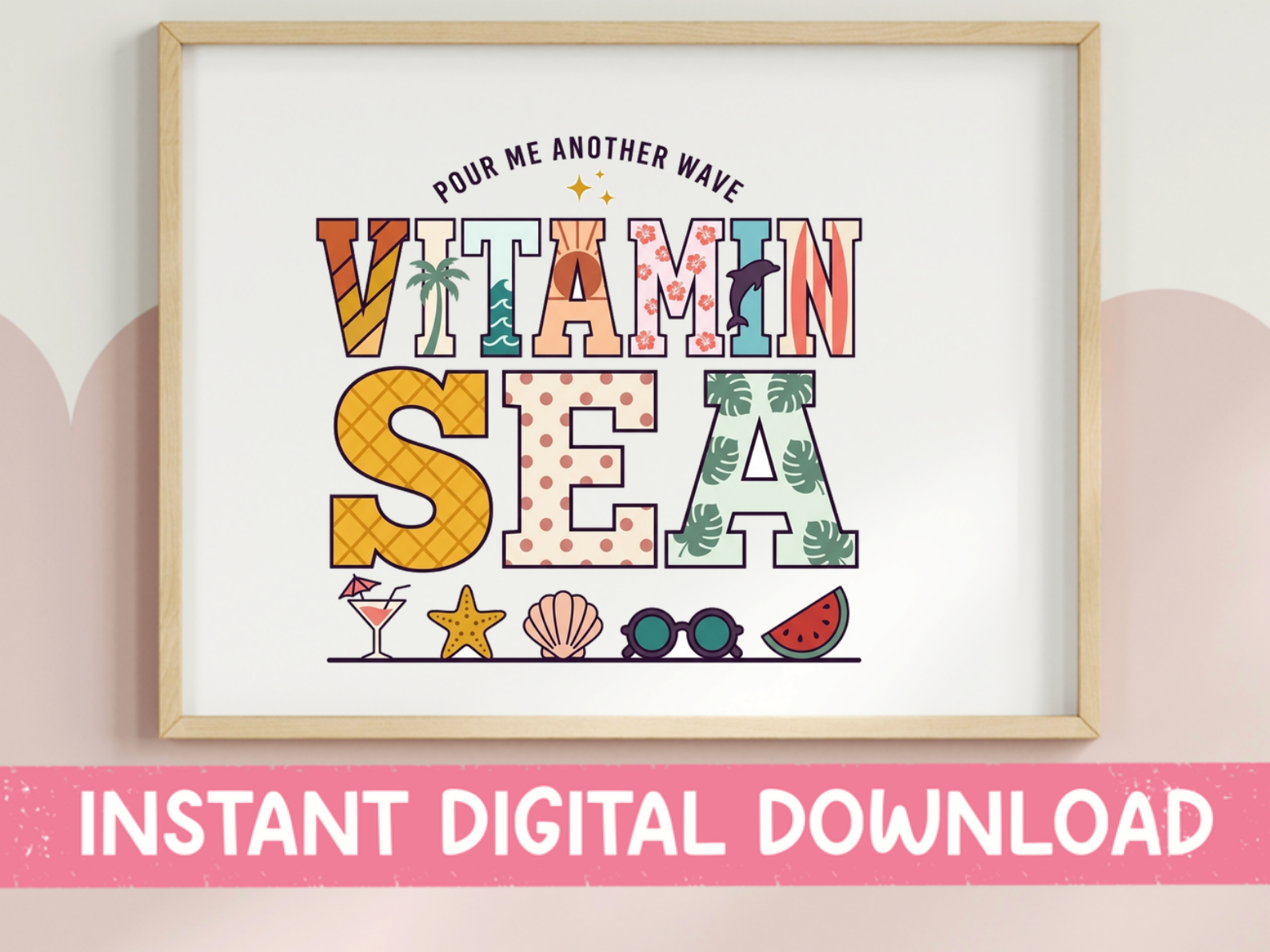 Vitamin Sea Beach Pattern Text