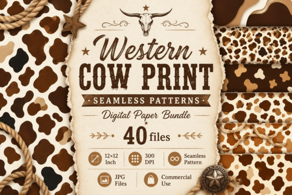 Western Cow Print Seamless Digital Paper