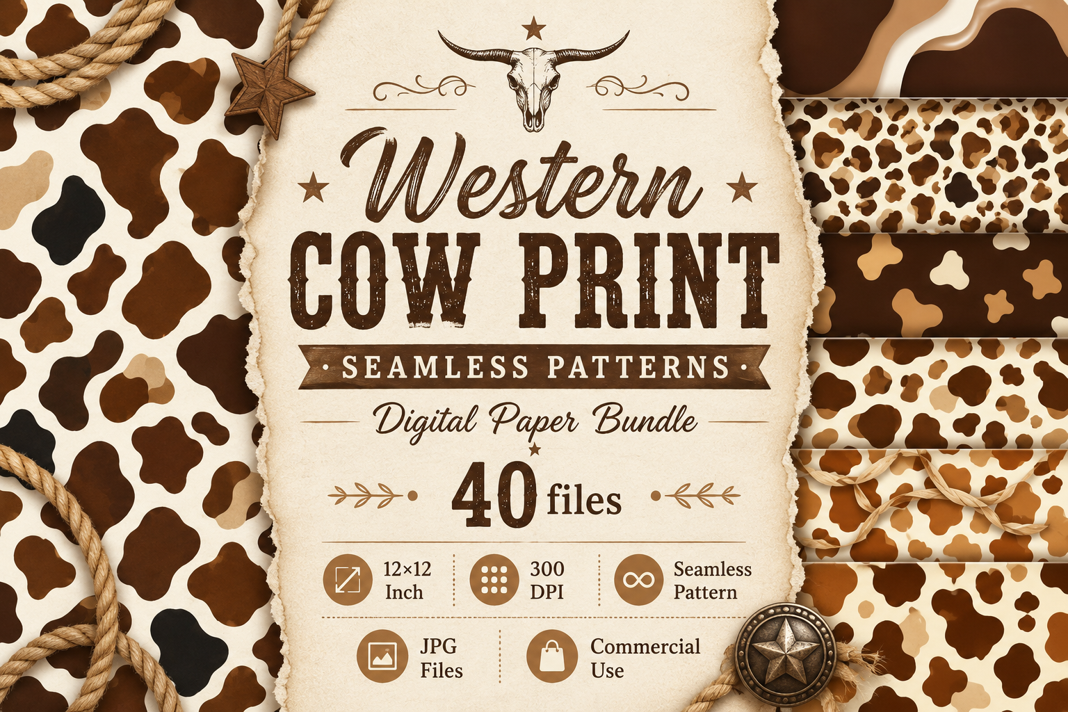 Western Cow Print Seamless Digital Paper