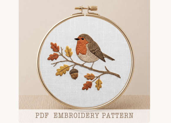 Robin Bird Embroidery Template
