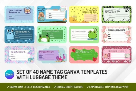 40 Luggage Name Tag Canva Templates