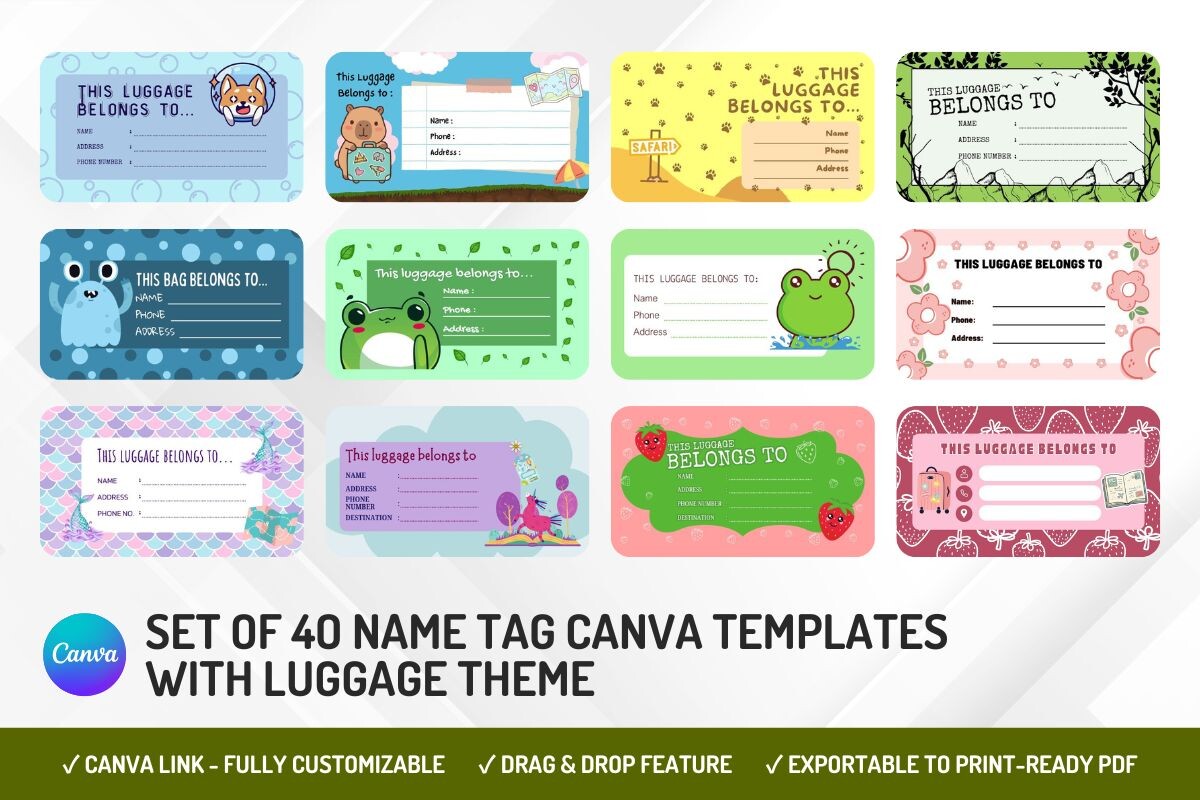 40 Luggage Name Tag Canva Templates