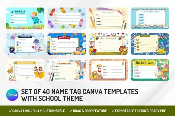40 School Name Tag Canva Templates