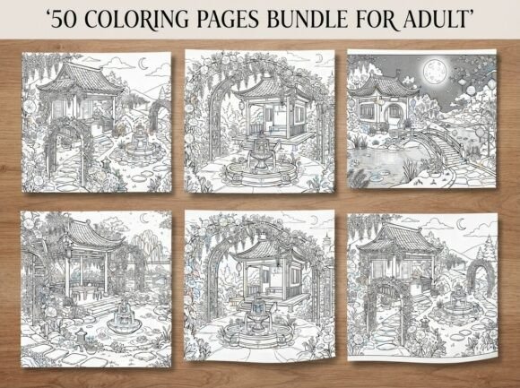 50 Asian Garden Pavilion Coloring Pages