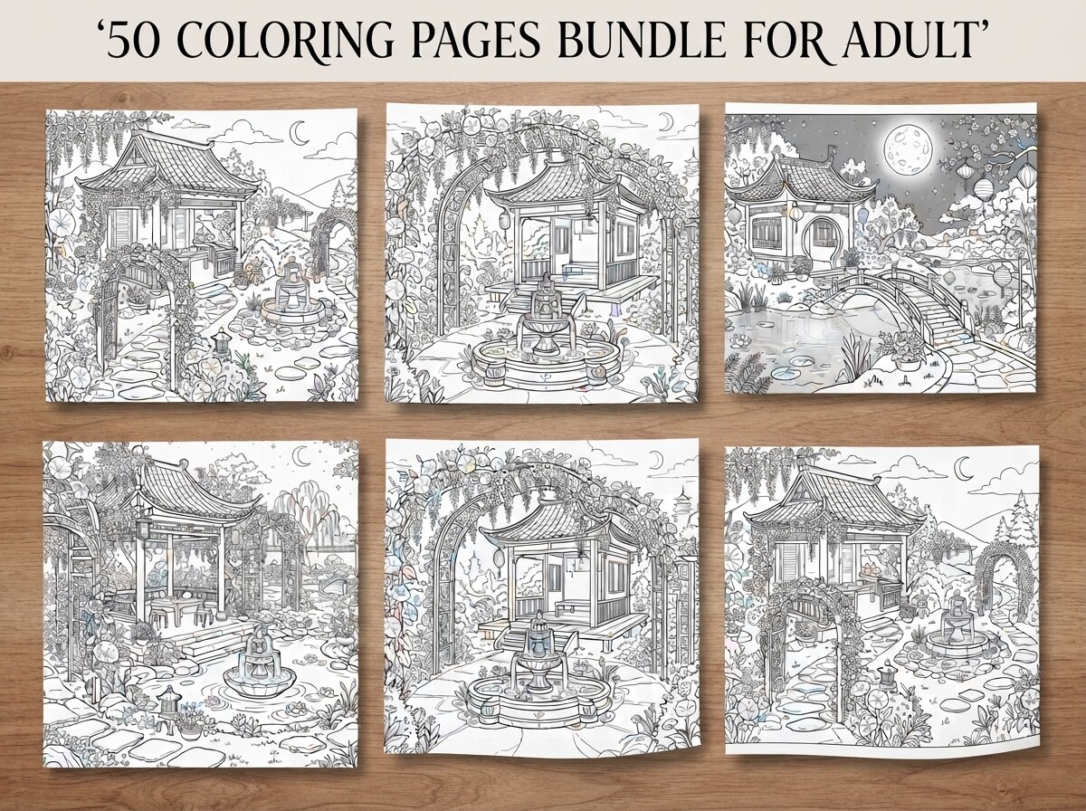 50 Asian Garden Pavilion Coloring Pages