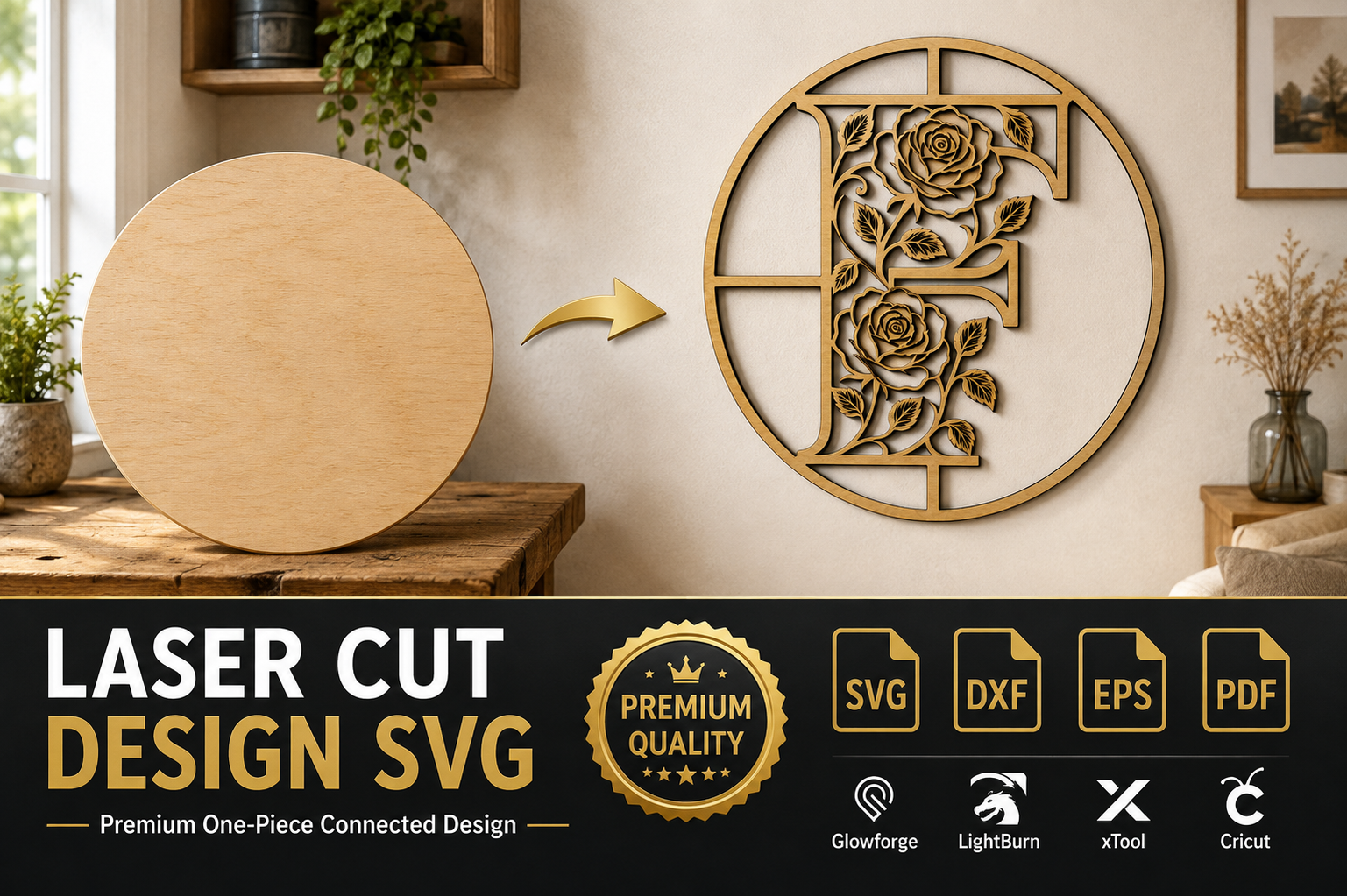 Alphabet Rose Floral Monogram Laser Cut · Creative Fabrica