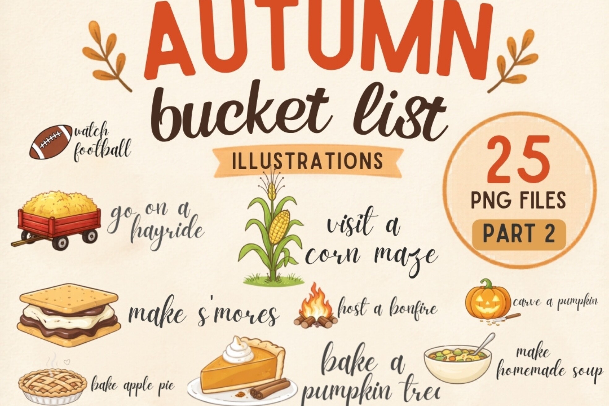 Autumn Bucket List Illustrations PNG
