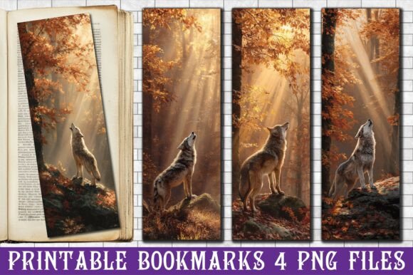 Autumn Forest Howling Wolf PNG Bookmark