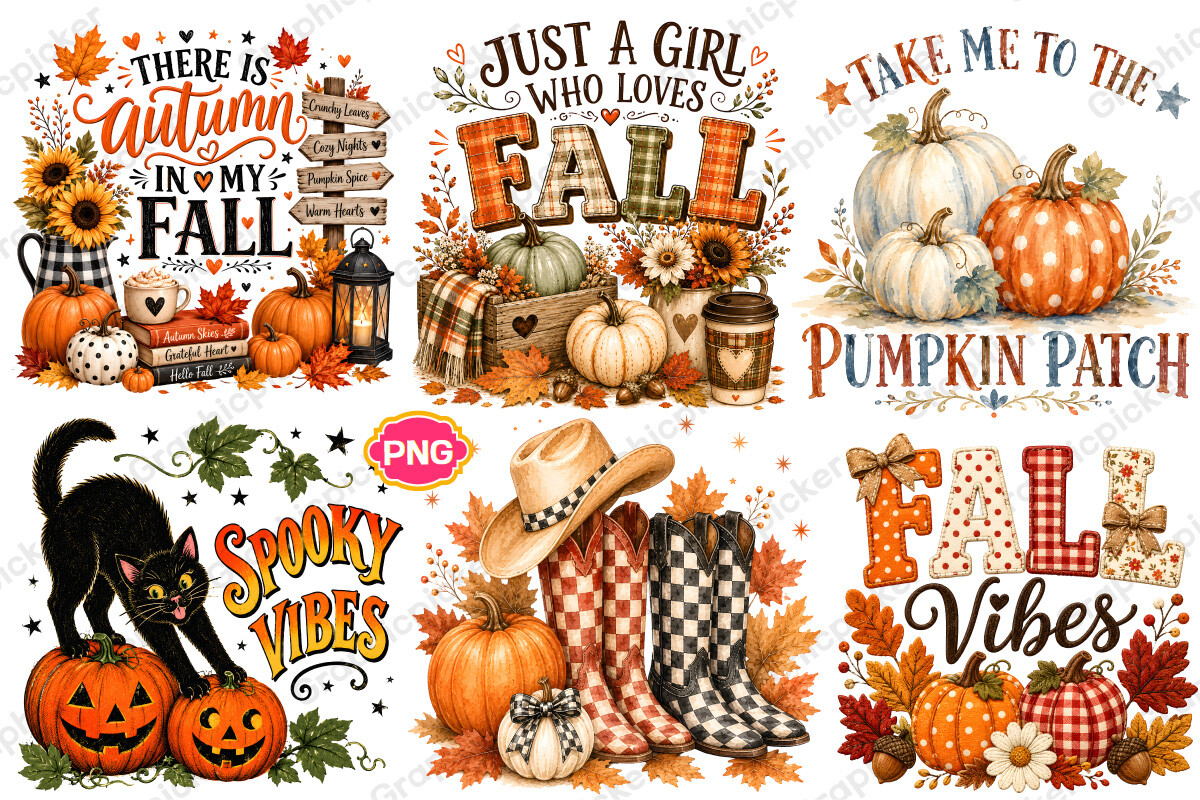 Autumn PNG Bundle, Fall Sublimation
