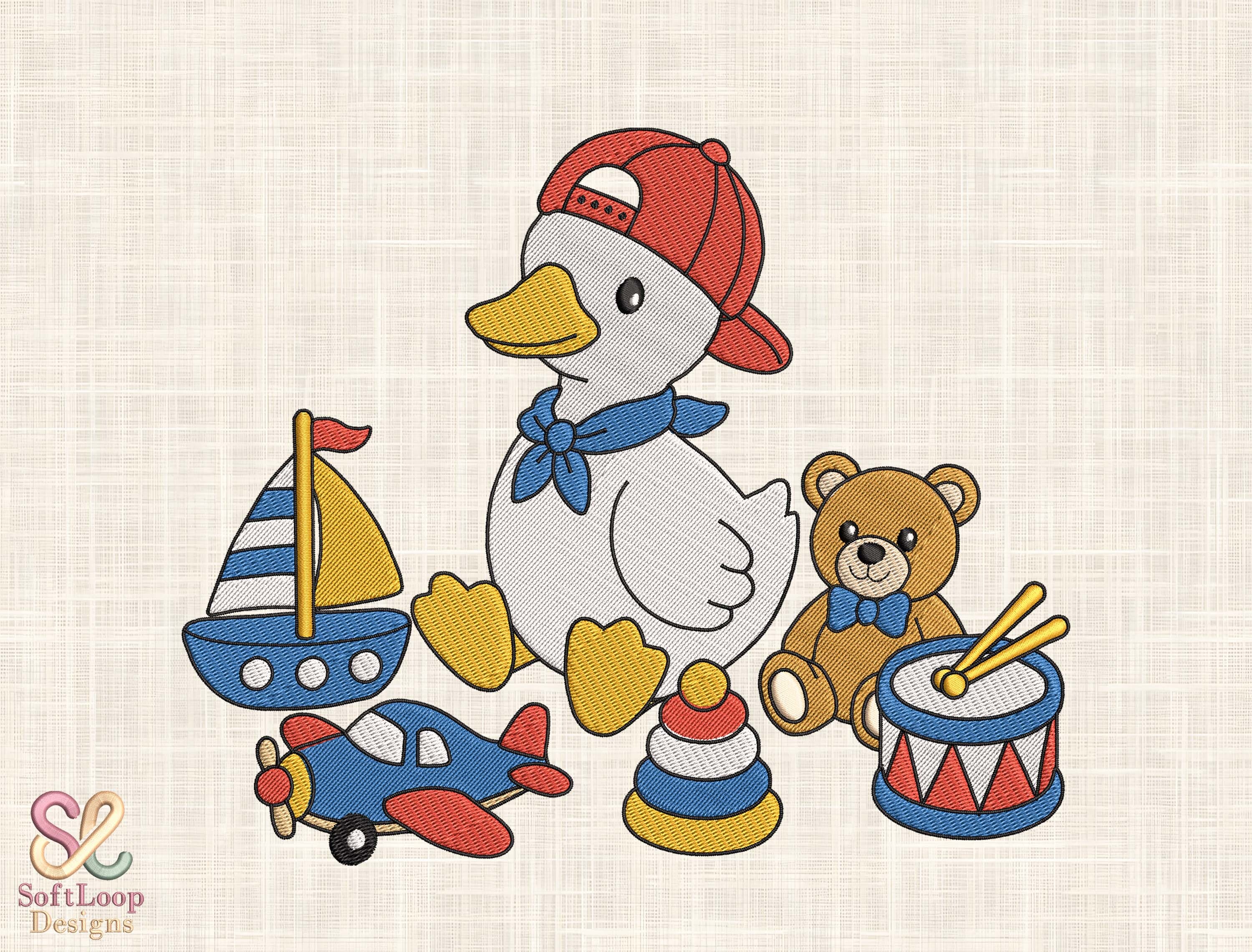 Baby Duck with Toys Embroidery Design